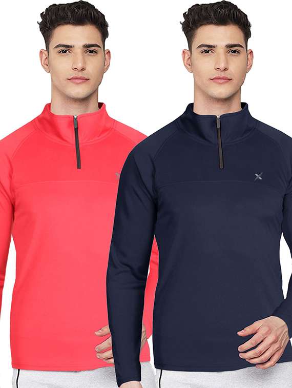 men pack of 2 solid long sleeve sports t-shirt