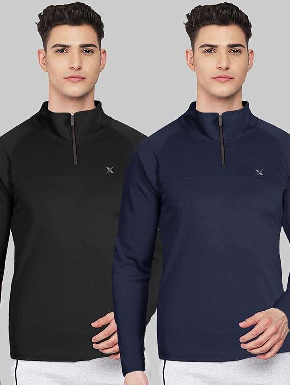 men pack of 2 solid long sleeve sports t-shirt