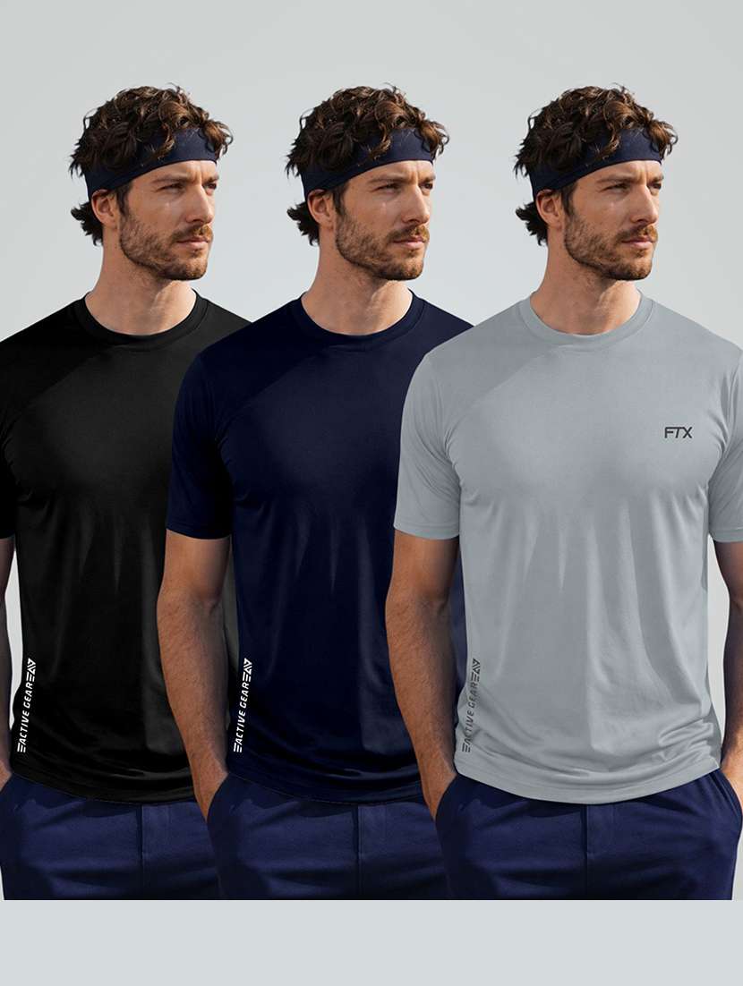 men packof 3 solid short sleeve sports t-shirt