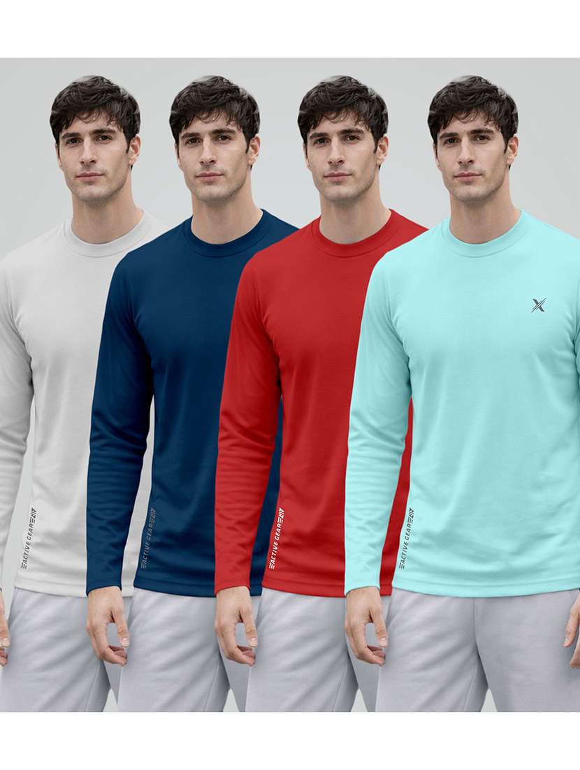 men pack of 4 solid long sleeve sports t-shirt