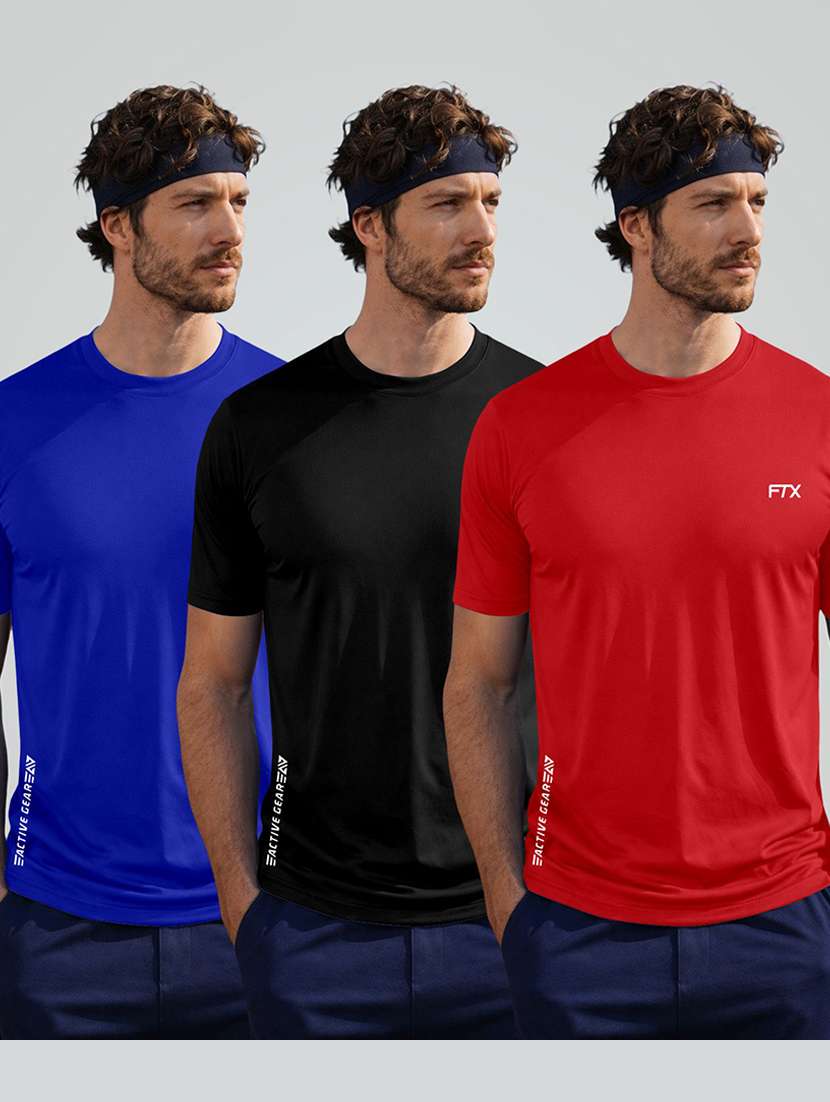 men pack of 3 solid short sleeve sports t-shirt