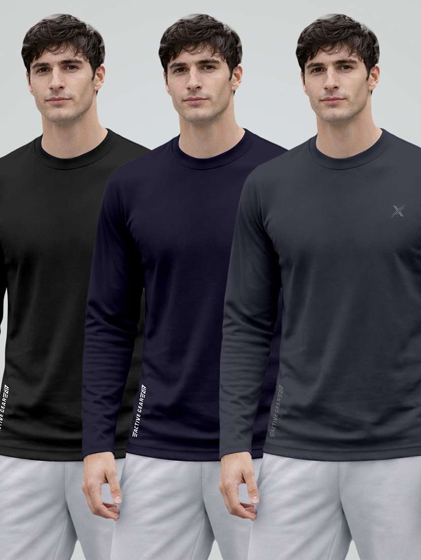 men pack of 3 solid long sleeve sports t-shirt