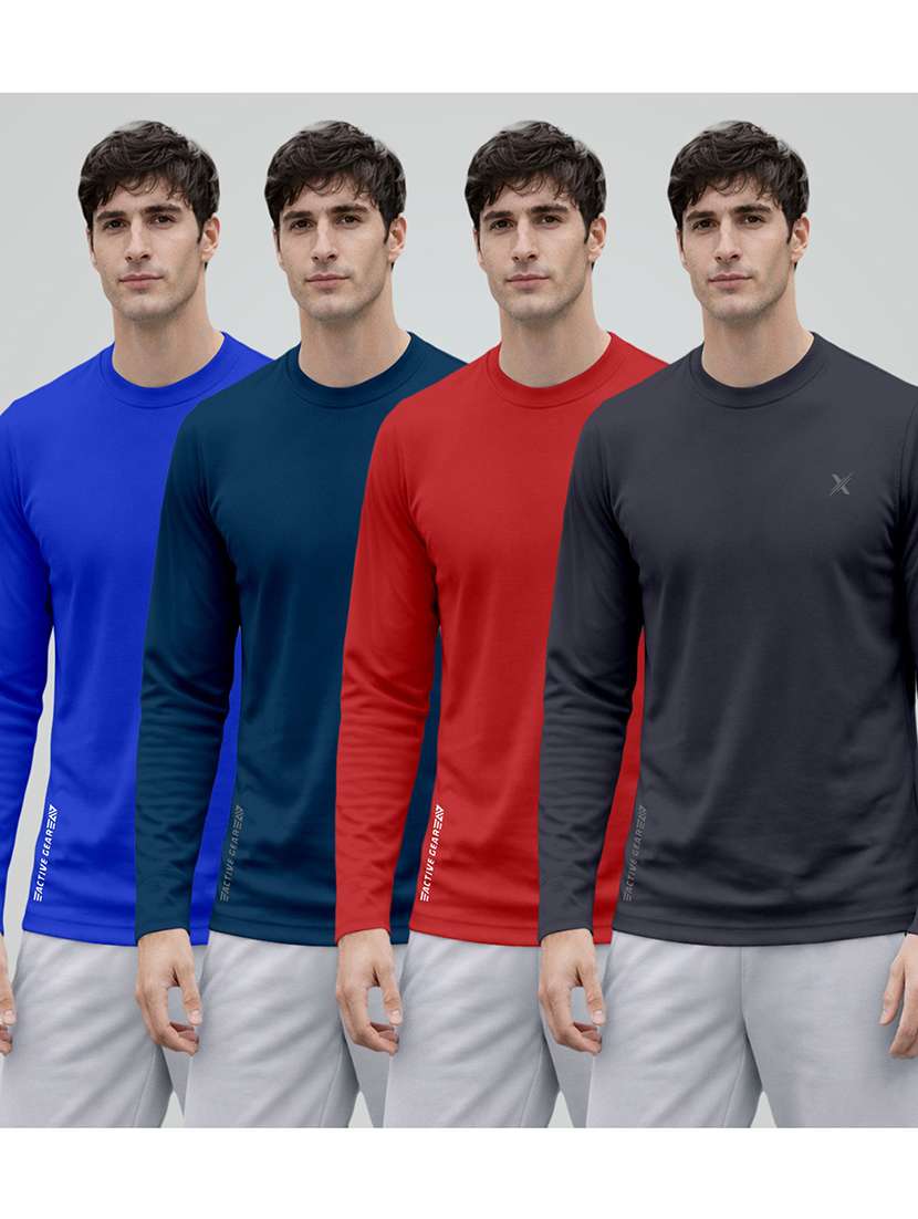 men pack of 4 solid long sleeve sports t-shirt
