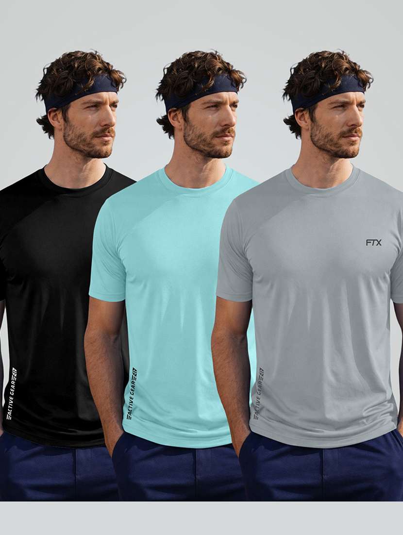 men pack of 3 solid short sleeve sports t-shirt