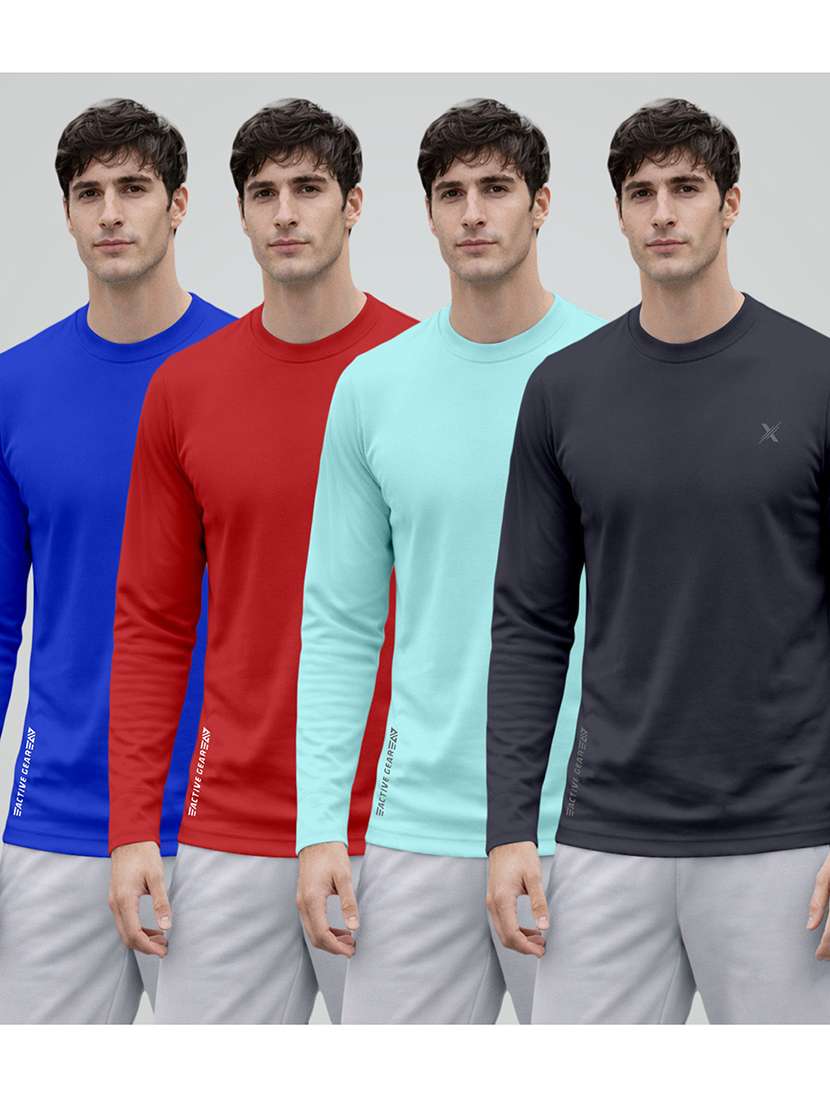 men pack of 4 solid long sleeve sports t-shirt