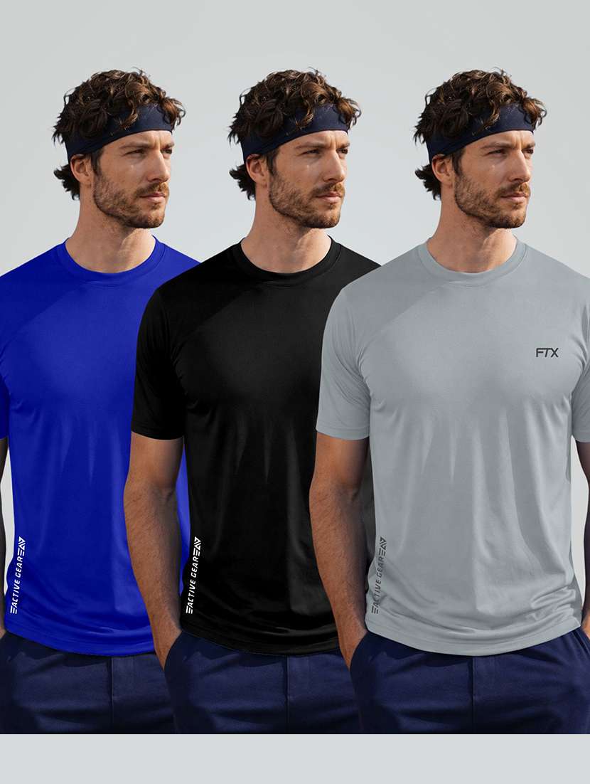 men pack of 3 solid short sleeve sports t-shirt