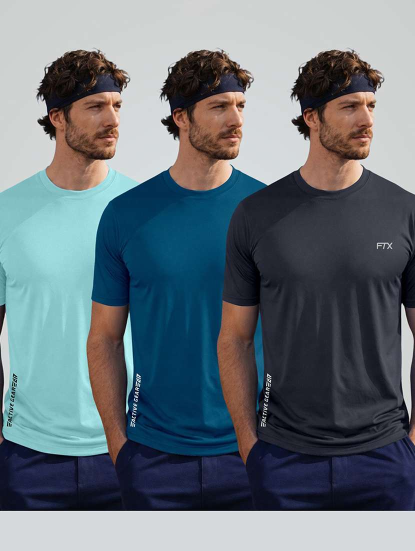 men pack of 3 solid short sleeve sports t-shirt