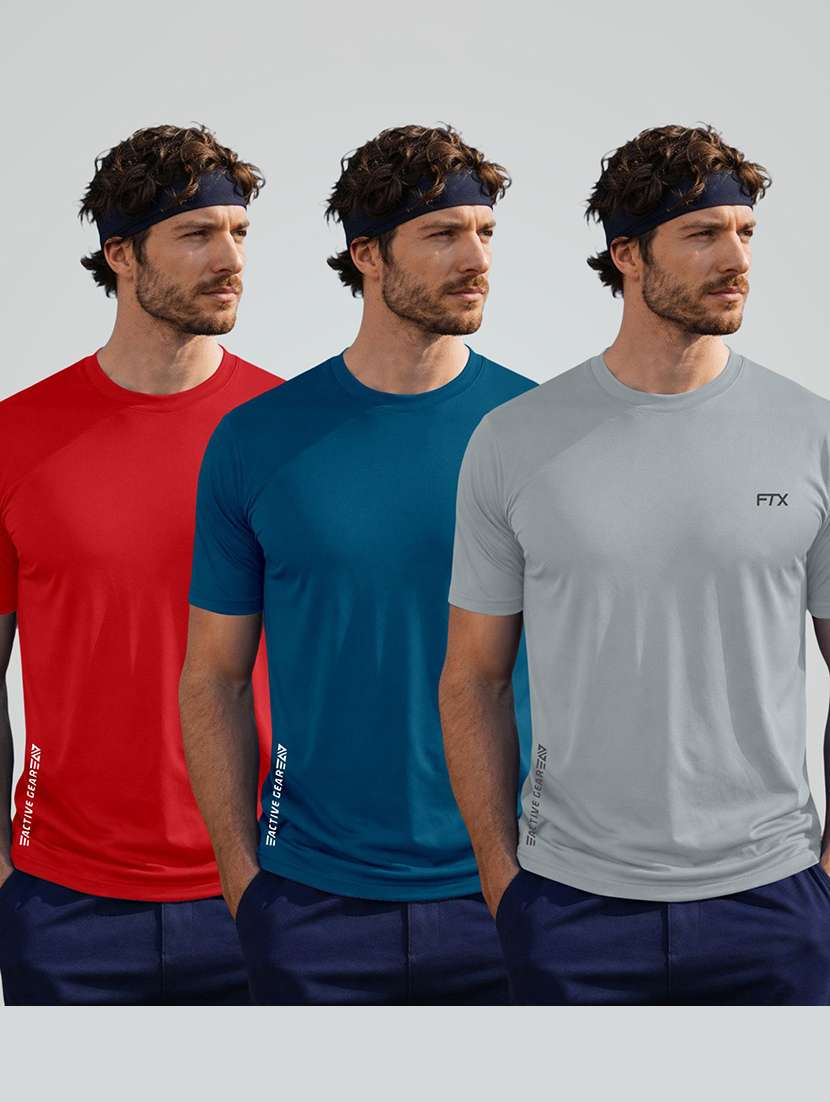men pack of 3 solid short sleeve sports t-shirt