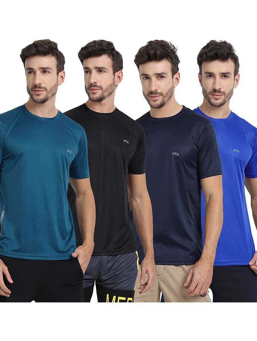 men pack of 4 solid short sleeve sports t-shirt