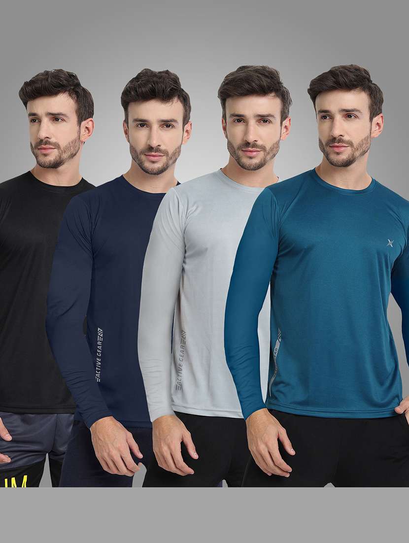 men pack of 4 solid long sleeve sports t-shirt