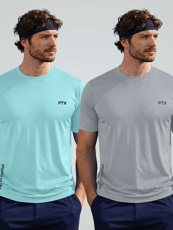 men pack of 2 solid short sleeve sports t-shirt