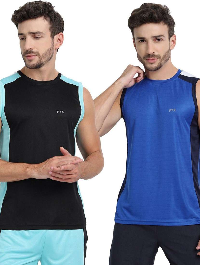 men pack of 2 color block round neck t-shirt
