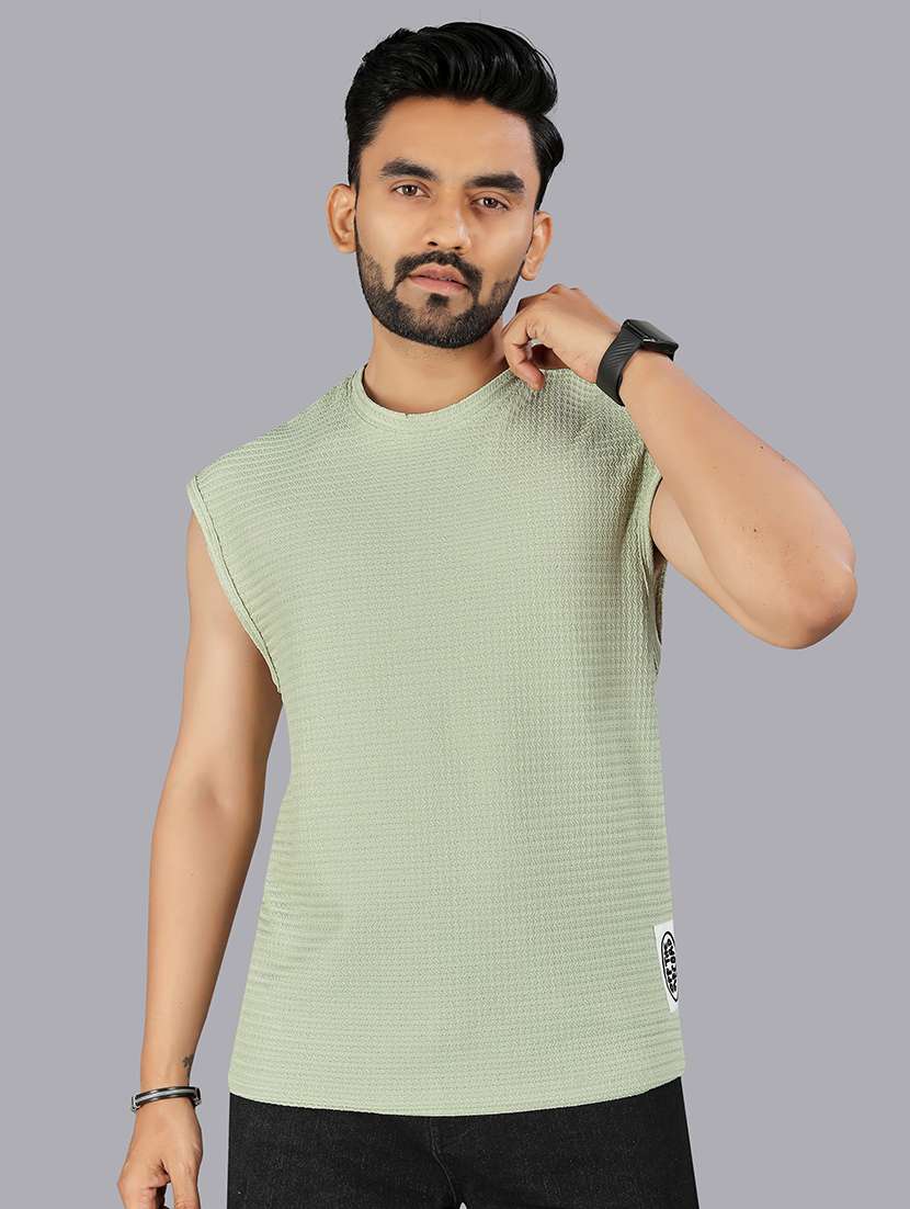men self design sleeveless round neck t-shirt