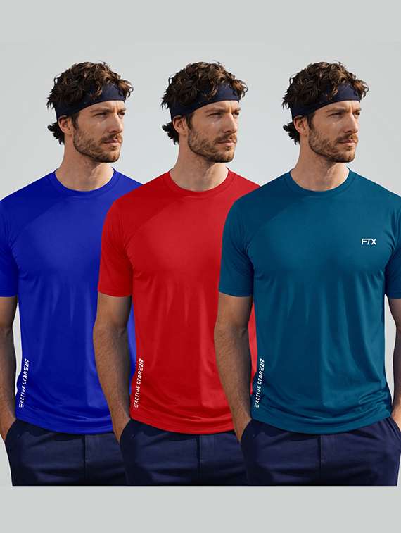 men pack of 3 solid short sleeve sports t-shirt