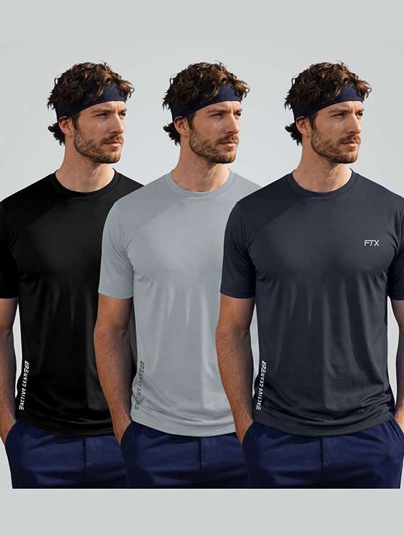 men pack of 3 solid short sleeve sports t-shirt