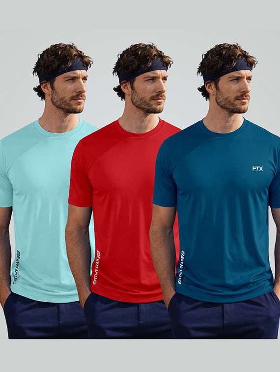 men pack of 3 solid short sleeve sports t-shirt