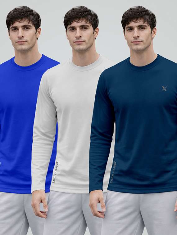 men pack of 3 solid long sleeve sports t-shirt