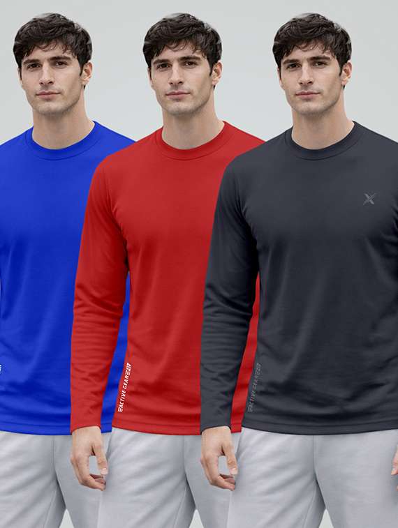 men pack of 3 solid long sleeve sports t-shirt