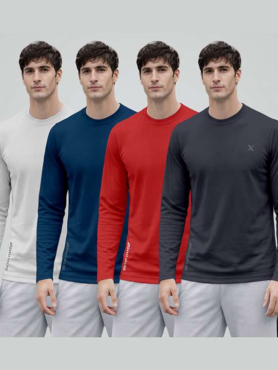men pack of 4 solid long sleeve sports t-shirt