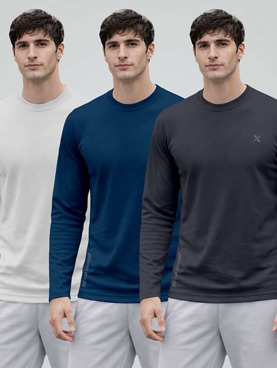 men pack of 3 solid long sleeve sports t-shirt