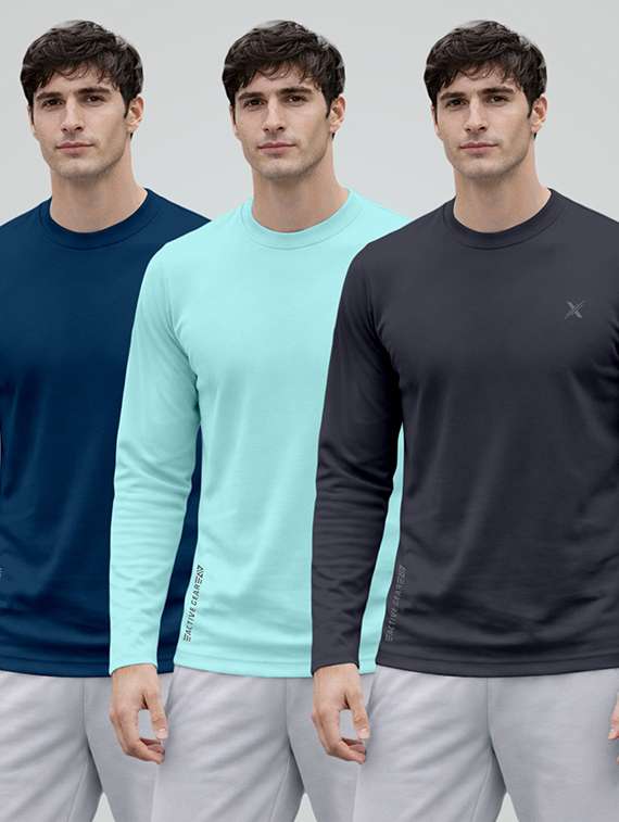 men pack of 3 solid long sleeve sports t-shirt