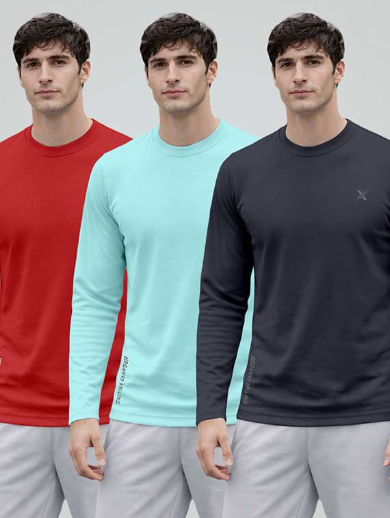 men pack of 3 solid long sleeve sports t-shirt
