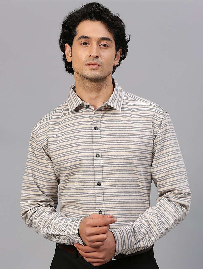 men striped long sleeve regular fit casual shirt