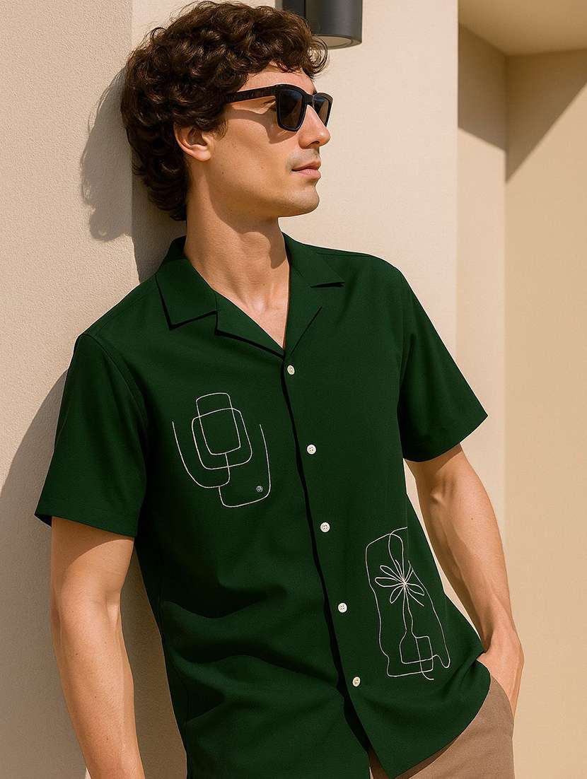 men solid with work short sleeve regular fit casual shirt