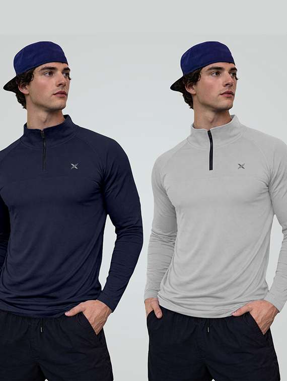 men pack of 2 solid long sleeve sport t-shirt