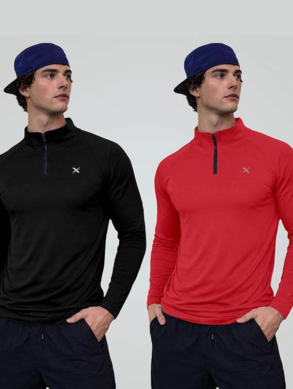 men pack of 2 solid long sleeve sports t-shirt