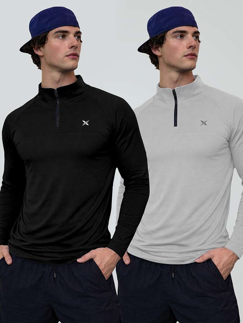 men pack of 2 solid long sleeve sports t-shirt