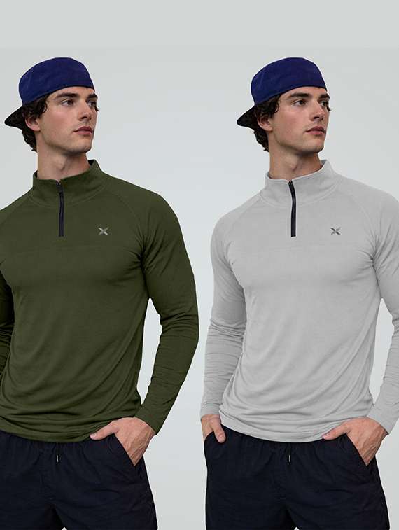 men pack of 2 solid long sleeve sports t-shirt