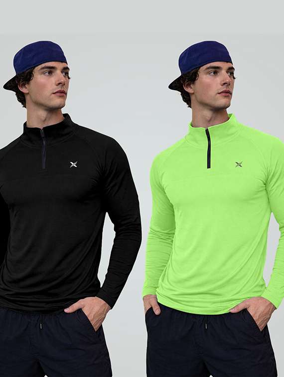 men pack of 2 solid long sleeve sports t-shirt