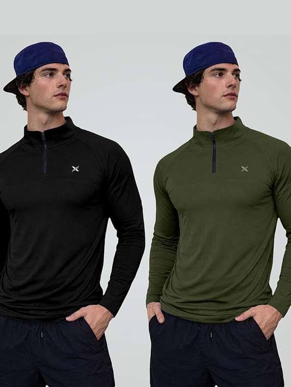men pack of 2 solid long sleeve sports t-shirt