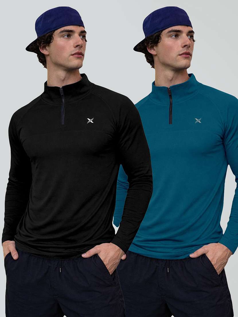 men pack of 2 solid long sleeve sports t-shirt