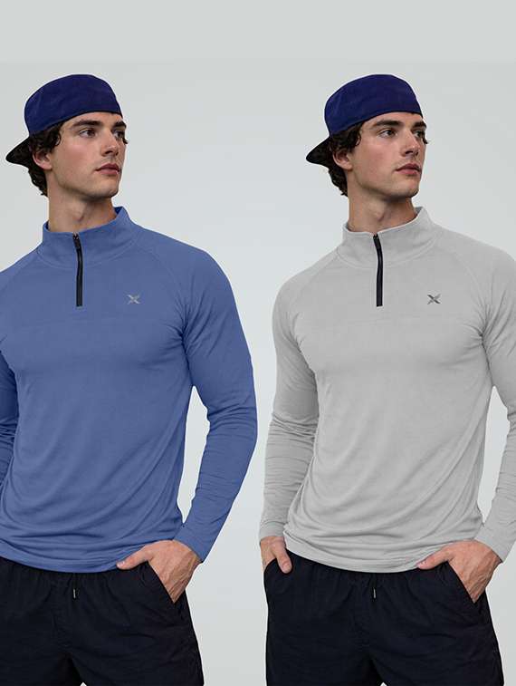 men pack of 2 solid long sleeve sports t-shirt