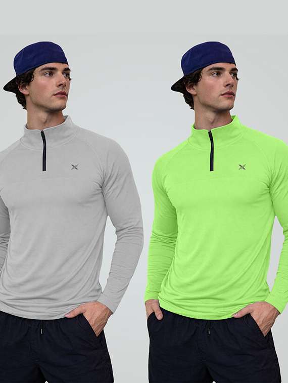 men pack of 2 solid long sleeve sports t-shirt