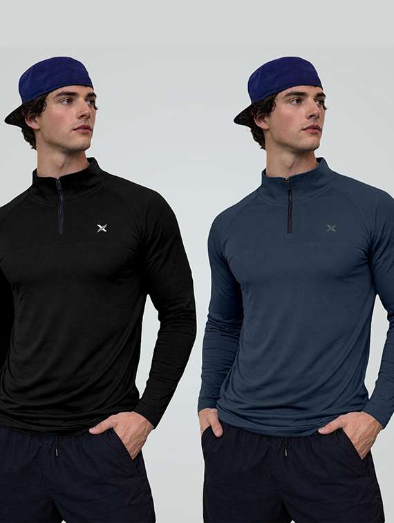 men pack of 2 solid long sleeve sports t-shirt