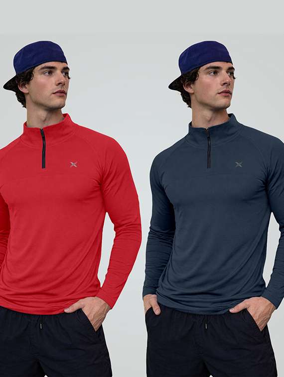 men pack of 2 solid long sleeve sports t-shirt