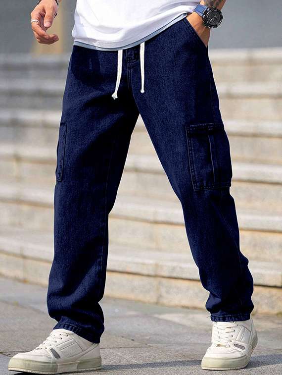 men solid mid rise cargo