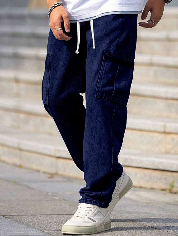 men solid mid rise cargo - 22355759 -  Standard Image - 3