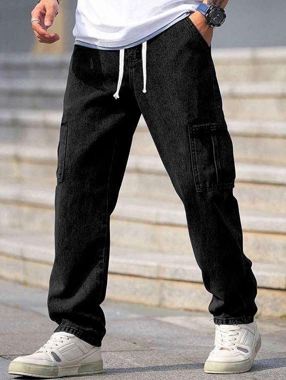 men solid mid rise cargo