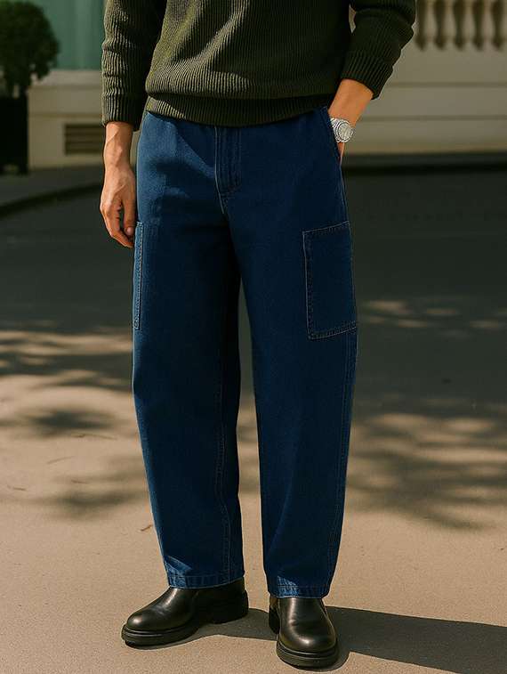 men solid mid rise cargo