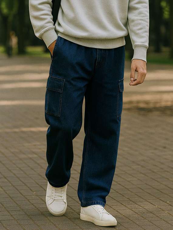 men solid mid rise cargo