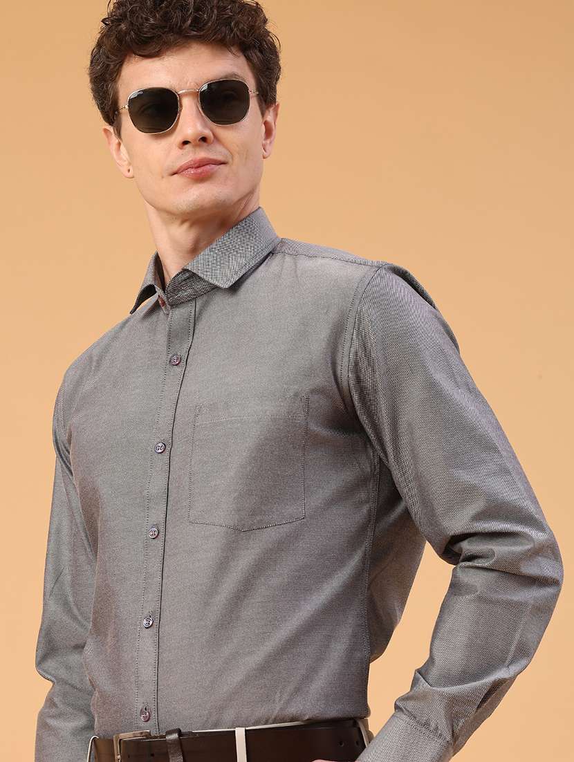 men solid long sleeve slim fit formal shirt