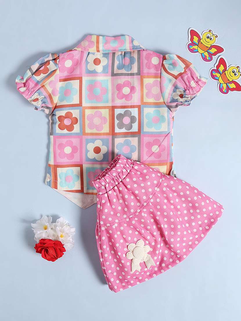 pink cotton skirt & top set coord - 22355907 -  Standard Image - 3
