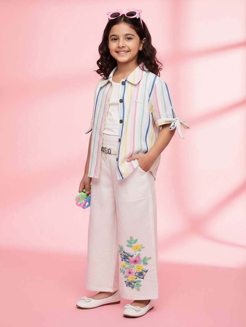 girls striped short sleeve full length set