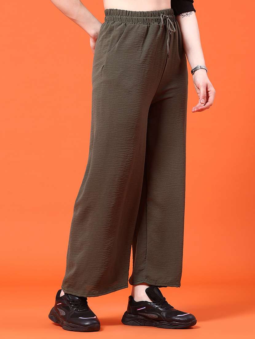 women solid mid rise straight palazzo