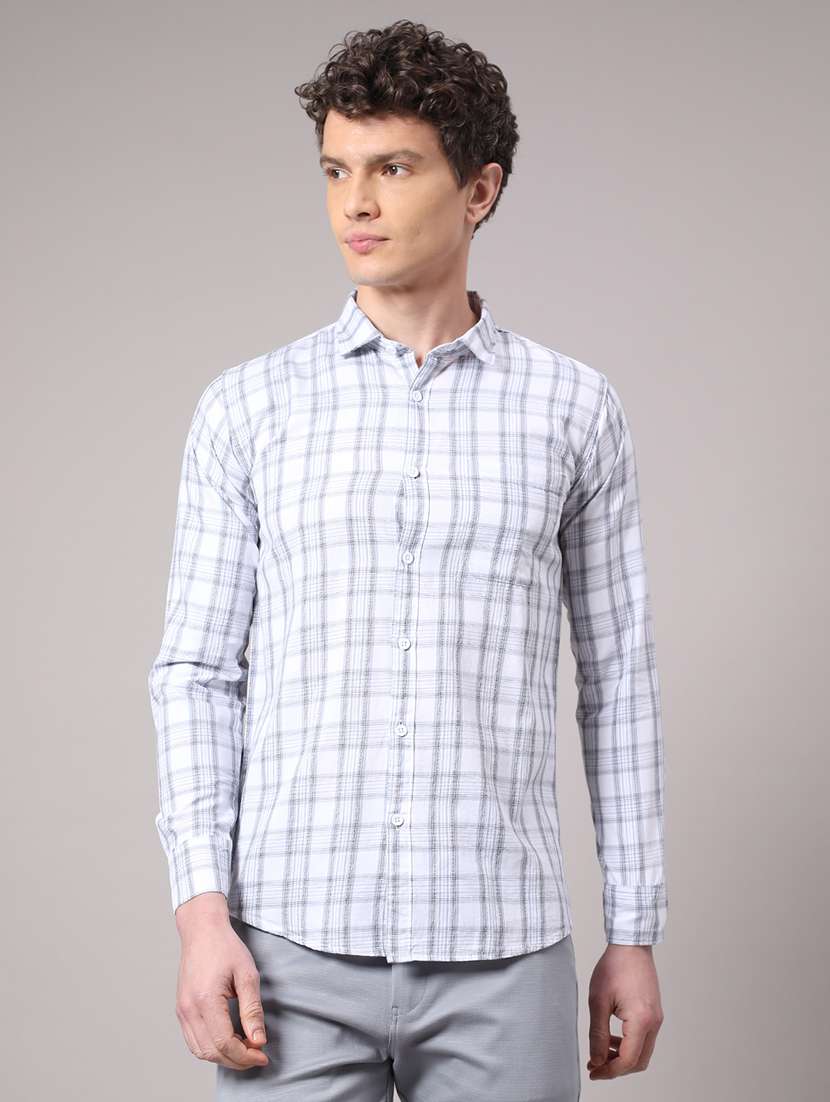 men checkered long sleeve slim fit casual shirt