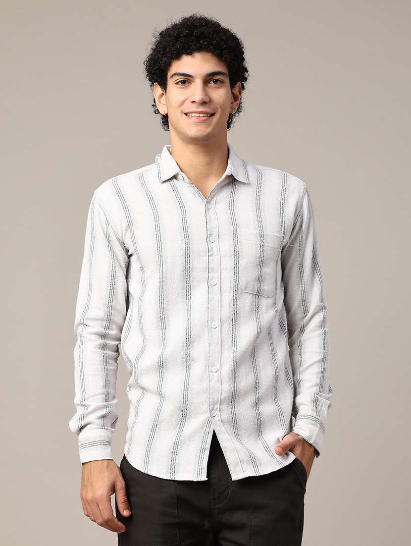 men striped long sleeve slim fit casual shirt